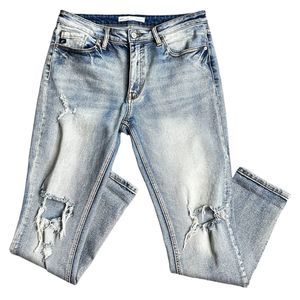 Kancan Size 28 Midrise Acid Wash Blue Distressed Skinny Jeans EUC!!